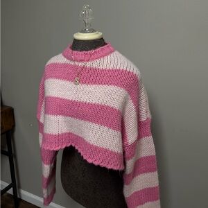 Edikted Bold Pink and White Striped Sweater